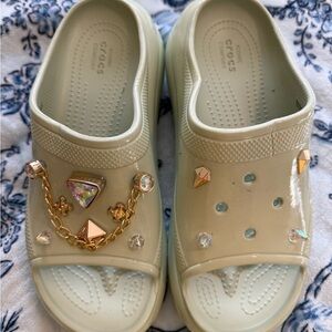 CROCS Light Mint Clogs with Decorative Elements